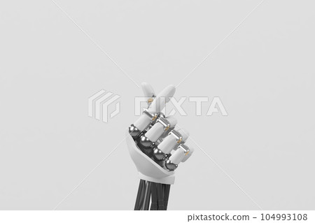 Discover the Robotic Hand's Intricate Design on a White Backdrop, Paving the Way for a New Era of Technological Advancements and AI-driven Solutions. 3d rendering of hand robot. 104993108