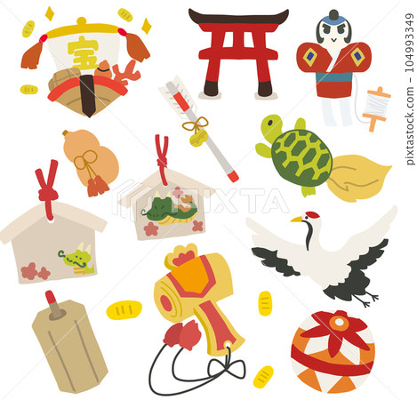 可用於新年賀卡的祝賀彩色插圖集 104993349