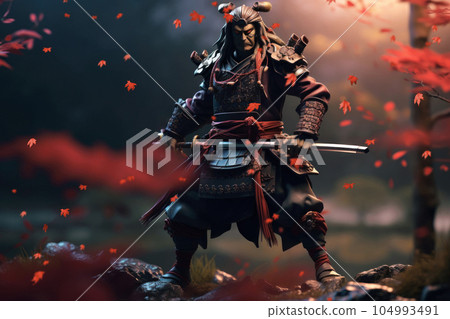 3D deformed image of a samurai 3D deformed image of a samurai 104993491