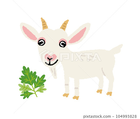 hand drawn illustration of cute goat and mugwort hand drawn illustration of cute goat and mugwort 104993828