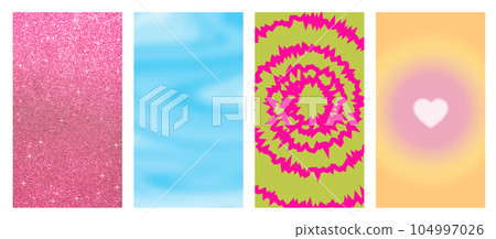 Set Of Geometric Glitter,heart,fluid Abstract Backgrounds. Lovely Vibes Posters Design. 104997026