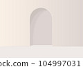 entrance door backdrop on minimal beige wall scene background. Display for spa and beauty, cosmetic product presentation showcase, mock up stage 104997031
