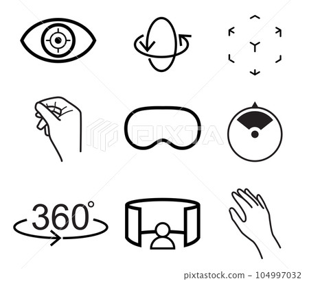 Metaverse line icon set with VR, Virtual reality, Game, Futuristic Cyber and metaverse concept 104997032