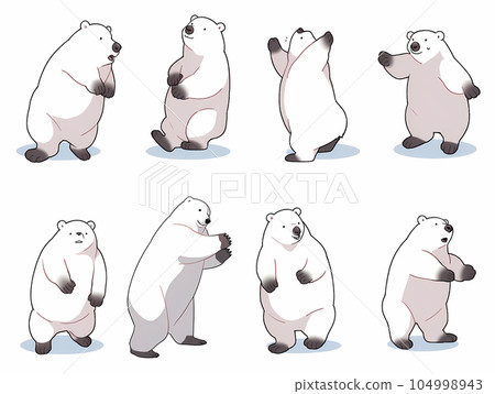Various poses of a cute polar bear character White background 104998943