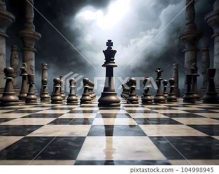 Marble chessboard with dramatic image 104998945