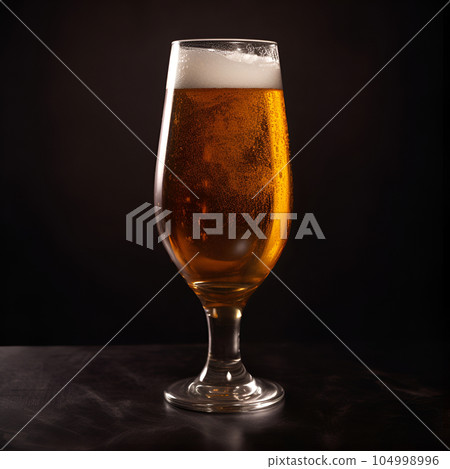 Generative ai illustrations, glass of beer on black background 104998996