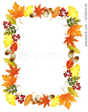 Colored pencil drawing frame material of autumn leaves Vertically long 105001538