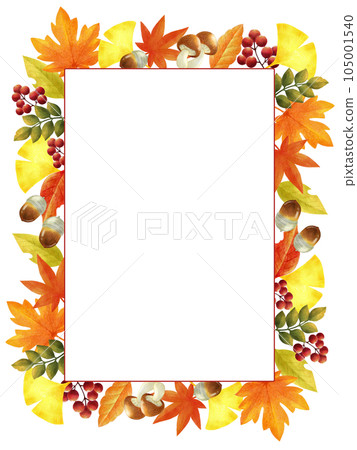 Colored pencil drawing frame material of autumn leaves Vertically long 105001540