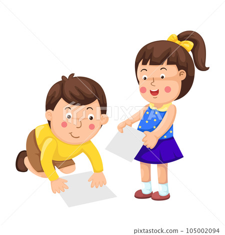 children play educational game by placing blank paper vector character illustration children play educational game by placing blank paper vector character illustration 105002094