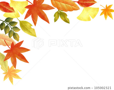 Colored pencil drawing frame material of autumn leaves Horizontally long 105002321