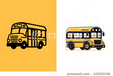 Back to School bus flat illustration, Yellow classic school bus Vector, 105003596