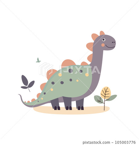 Illustration of a cute cartoon dinosaur. Characters for children's room and postcards vector. Illustration of a cute cartoon dinosaur. Characters for children's room and postcards vector. 105003776