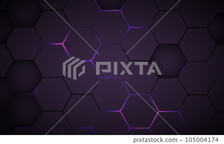 Dark violet hexagon gaming technology abstract background with purple and pink colored bright flashes Dark violet hexagon gaming technology abstract background with purple and pink colored bright flashes 105004174