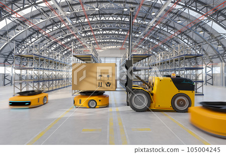Automatic folk lift machine holding box and put the box on AGV machine Automatic folk lift machine holding box and put the box on AGV machine 105004245