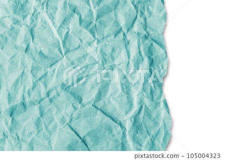 Recycled crumpled turquoise paper texture with a torn edge isolated on white background Recycled crumpled turquoise paper texture with a torn edge isolated on white background 105004323