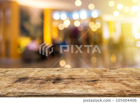 Selected focus perspective wood table with blur background 105004406