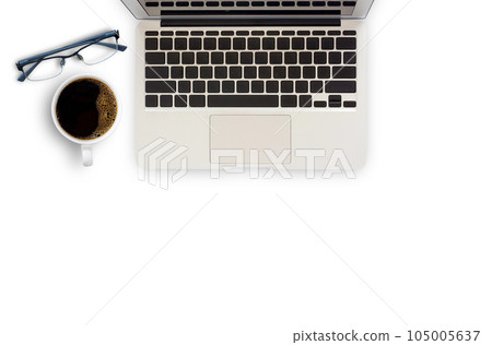 Office desk table with laptop computer on white office table 105005637