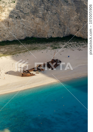 Navagio beach with the famous wrecked ship in Zante-Zakynthos, Greece Navagio beach with the famous wrecked ship in Zante-Zakynthos, Greece 105005906
