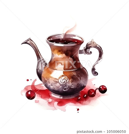 Retro watercolor illustration with turkish coffee watercolor. Istanbul, turkey. Retro watercolor illustration with turkish coffee watercolor. Istanbul, turkey. 105006050