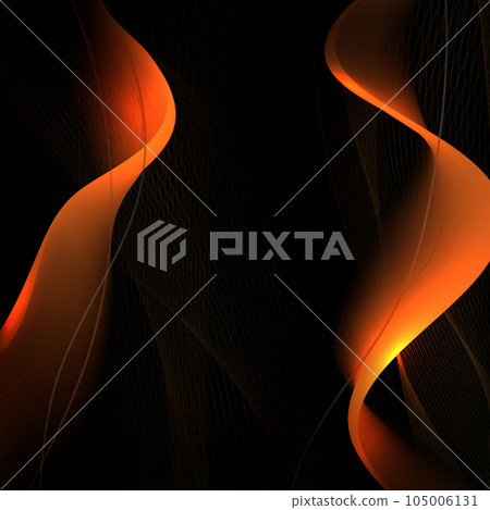 Curved vertical wave in orange tint, fine mesh texture on black background 105006131