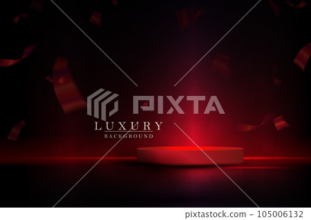 Dark red composition with tinsel and round isolated podium Dark red composition with tinsel and round isolated podium 105006132