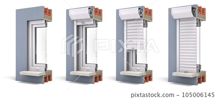 External roller blinds. Cross section of  pvc window shutters. 105006145