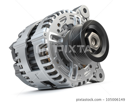 Automotive power generating alternator, generator isolated on white  Car parts and car repair service. 105006149