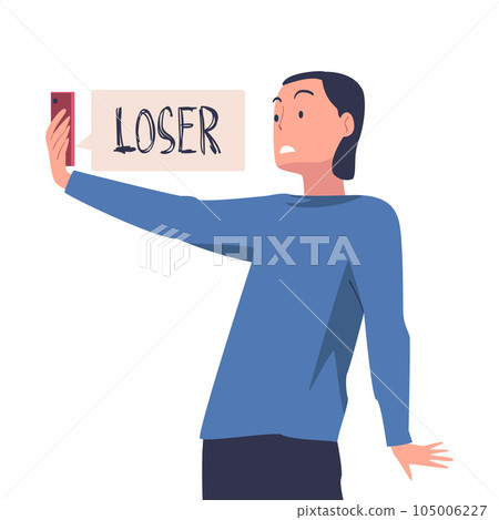 Teen Boy Victim of Cyberbullying Suffering from Violence and Hatred from Social Media Vector Illustration Teen Boy Victim of Cyberbullying Suffering from Violence and Hatred from Social Media Vector Illustration 105006227