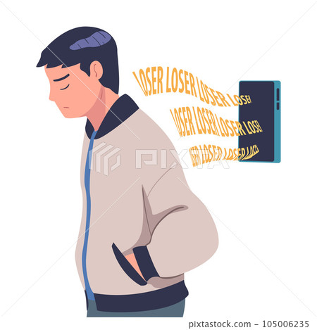Teen Boy Victim of Cyberbullying Suffering from Violence and Hatred from Social Media Vector Illustration Teen Boy Victim of Cyberbullying Suffering from Violence and Hatred from Social Media Vector Illustration 105006235
