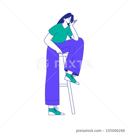 Young Woman Character at the Crossroads Sitting on Chair and Thinking Vector Illustration Young Woman Character at the Crossroads Sitting on Chair and Thinking Vector Illustration 105006266