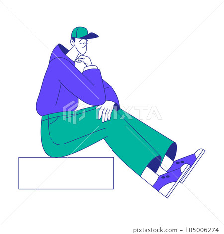 Young Man Character at the Crossroads Sitting and Thinking Vector Illustration Young Man Character at the Crossroads Sitting and Thinking Vector Illustration 105006274
