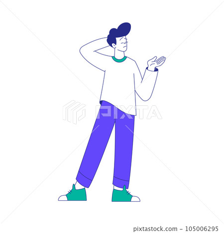 Young Man Character at the Crossroads Standing, Scratching Head and Thinking Vector Illustration 105006295