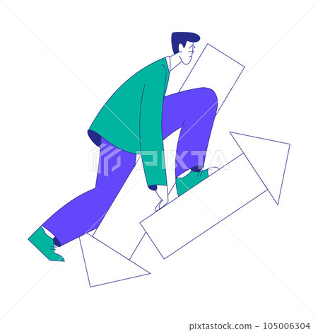 Young Man Character at the Crossroads with Arrow Thinking Vector Illustration 105006304