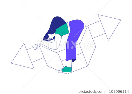 Young Woman Character at the Crossroads Lying on Arrow and Thinking Vector Illustration 105006314