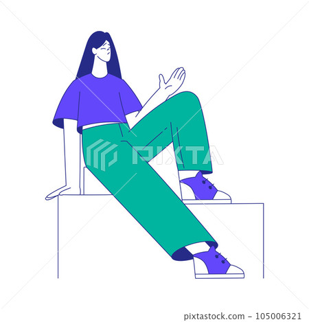 Young Woman Character at the Crossroads Sitting and Thinking Vector Illustration Young Woman Character at the Crossroads Sitting and Thinking Vector Illustration 105006321