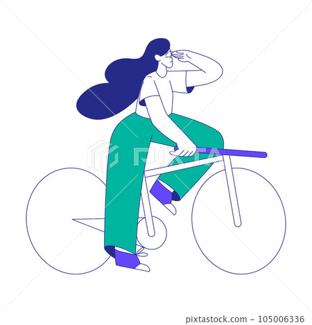 Young Woman Character Ride Bicycle and Thinking Vector Illustration 105006336