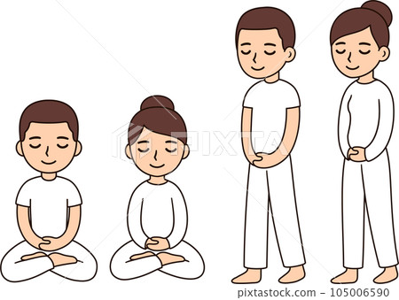 Man and woman sitting and walking meditation Man and woman sitting and walking meditation 105006590