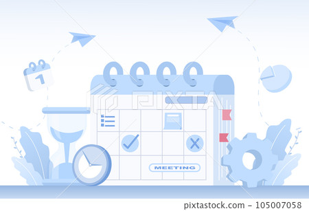 Time management concept. Add appointment or modify, assigning work or events, planning, modifying plans, deadlines schedule check. Flat vector design illustration. Time management concept. Add appointment or modify, assigning work or events, planning, modifying plans, deadlines schedule check. Flat vector design illustration. 105007058