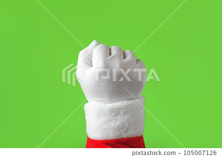 Gestures Pack. Santa Claus Hand in White Gloves Knocking isolated on Chroma key Green Screen Background. Santa Fist Gesturing Knock Knock. The Holiday is Coming. Christmas Congratulation. Pride, Voice 105007126