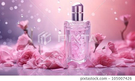 Skincare bottle mockup with roses. Illustration AI Generative Skincare bottle mockup with roses. Illustration AI Generative 105007426