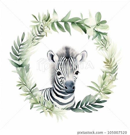 Watercolor childish frame with animals. Illustration AI Generative 105007520