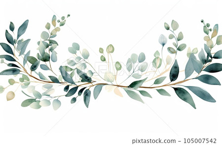 Watercolor eucalyptus background. Illustration AI Generative 105007542
