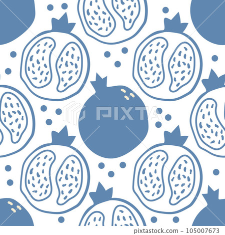 Seamless pattern with cute blue pomegranate fruit. Seamless pattern with cute blue pomegranate fruit. 105007673