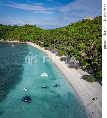 Aerial view of Haad Tien Beach in shark bay, koh Tao, Thailand Aerial view of Haad Tien Beach in shark bay, koh Tao, Thailand 105007677