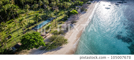 Aerial view of Haad Tien Beach in shark bay, koh Tao, Thailand Aerial view of Haad Tien Beach in shark bay, koh Tao, Thailand 105007678