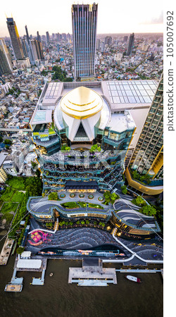 Aerial view of Icon Siam mall on the chao phraya river in khlong san, bangkok, Thailand Aerial view of Icon Siam mall on the chao phraya river in khlong san, bangkok, Thailand 105007692