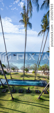 Aerial view of Haad Tien Beach in shark bay, koh Tao, Thailand Aerial view of Haad Tien Beach in shark bay, koh Tao, Thailand 105007693