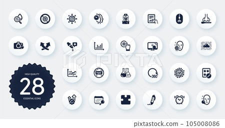 Set of Science icons, such as Stop coronavirus, Puzzle and Water analysis flat icons. Nurse, Chemistry lab, International globe web elements. Freezing click, 360 degrees, Coronavirus signs. Vector Set of Science icons, such as Stop coronavirus, Puzzle and Water analysis flat icons. Nurse, Chemistry lab, International globe web elements. Freezing click, 360 degrees, Coronavirus signs. Vector 105008086