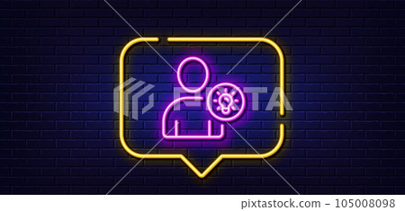 Neon light speech bubble. User line icon. Profile with Lamp bulb sign. Person silhouette with idea symbol. Neon light background. User idea glow line. Brick wall banner. Vector Neon light speech bubble. User line icon. Profile with Lamp bulb sign. Person silhouette with idea symbol. Neon light background. User idea glow line. Brick wall banner. Vector 105008098