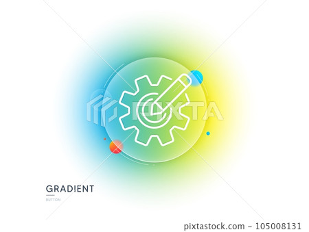 Cogwheel line icon. Gradient blur button with glassmorphism. Engineering tool sign. Edit settings symbol. Transparent glass design. Cogwheel line icon. Vector Cogwheel line icon. Gradient blur button with glassmorphism. Engineering tool sign. Edit settings symbol. Transparent glass design. Cogwheel line icon. Vector 105008131